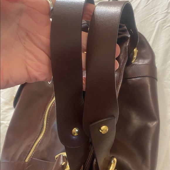 Luxe Leather Chocolate Brown Francesco Biasia Double Strap Tote Shoulder Bag - Picture 12 of 13